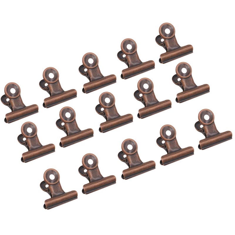 Apol 15 Pieces Red Copper Bulldog Clips,31mm Metal Paper Clamp for Cork Board and Photo Wall - Image 1